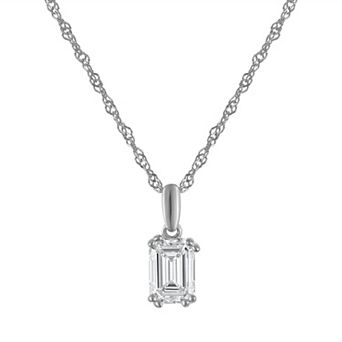 Lab Luxury Sterling Silver 1 Carat T.W. Lab-Grown Diamond Emerald Cut Pendant Necklace