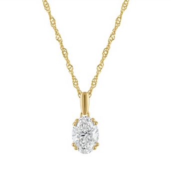 Lab Luxury Sterling Silver 1 Carat T.W. Lab-Grown Diamond Oval Pendant Necklace