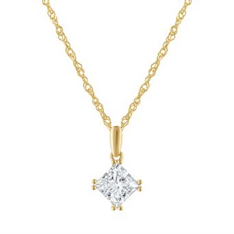 Lab Luxury Sterling Silver 1 Carat T.W. Lab-Grown Diamond Princess Cut Pendant Necklace