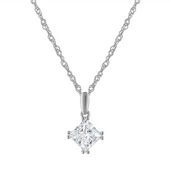 Lab Luxury Sterling Silver 1 Carat T.W. Lab-Grown Diamond Princess Cut Pendant Necklace