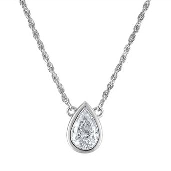 Lab Luxury Sterling Silver 1 Carat T.W. Lab-Grown Diamond Pear Cut Bezel Pendant