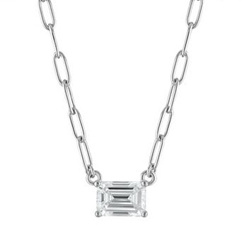 Lab Luxury Sterling Silver 1 Carat T.W. Lab-Grown Diamond Emerald Cut Pendant Necklace