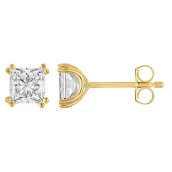 Lab Luxury Sterling Silver 2 Carat T.W. Lab-Grown Diamond Princess Cut Stud Earrings
