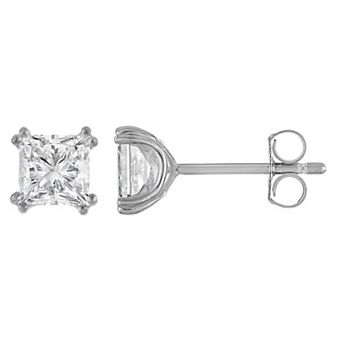 Lab Luxury Sterling Silver 2 Carat T.W. Lab-Grown Diamond Princess Cut Stud Earrings