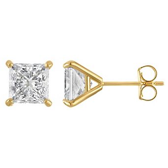 NaturaLux™ 14k Gold 3 Carat T.W. Lab-Grown Diamond Princess Cut Stud Earrings
