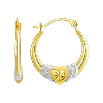 Taylor Grace 10k Gold Two-Tone Heart Centered Hoop Earrings