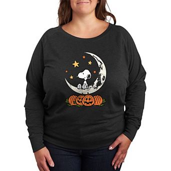 Plus Size Peanuts Snoopy & Pumpkins Halloween French Terry Long Sleeve Tee