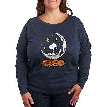 Plus Size Peanuts Snoopy & Pumpkins Halloween French Terry Long Sleeve Tee