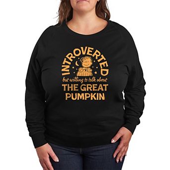 Plus Size Peanuts Introverted The Great Pumpkin Quote French Terry Long Sleeve Tee