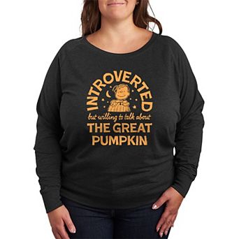 Plus Size Peanuts Introverted The Great Pumpkin Quote French Terry Long Sleeve Tee