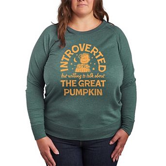 Plus Size Peanuts Introverted The Great Pumpkin Quote French Terry Long Sleeve Tee