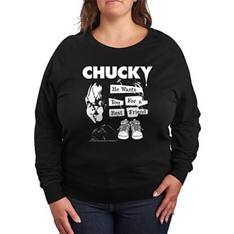 Plus Size Chucky He Wants You For a Best Friend French Terry Long Sleeve Tee