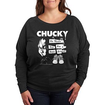 Plus Size Chucky He Wants You For a Best Friend French Terry Long Sleeve Tee