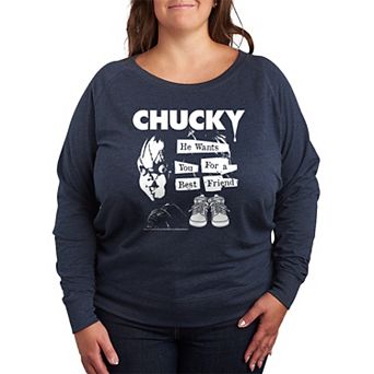 Plus Size Chucky He Wants You For a Best Friend French Terry Long Sleeve Tee