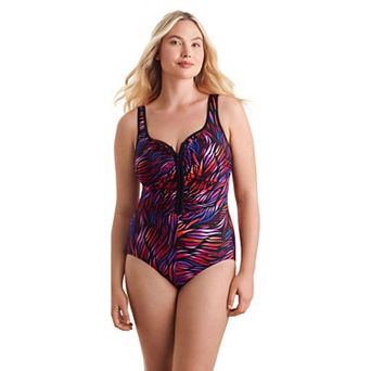 Women's Great Lengths Shirred Zipper One-Piece Swimsuit