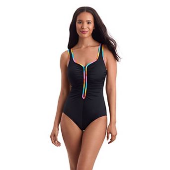 Women's Great Lengths Shirred Zipper One-Piece Swimsuit