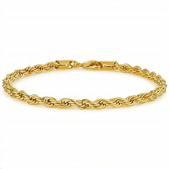 Men’s 14k Gold-Plated or Platinum-Plated Polished Rope Chain Bracelet