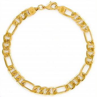 Men’s 14k Gold-Plated or Platinum-Plated Polished Figaro Chain Bracelet