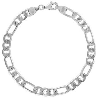 Men’s 14k Gold-Plated or Platinum-Plated Polished Figaro Chain Bracelet