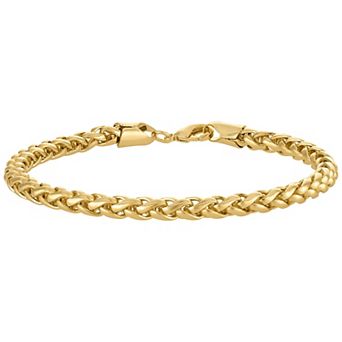 Men’s 14k Gold-Plated or Platinum-Plated Polished Wheat Chain Bracelet