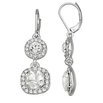 You're Invited Silver Tone Crystal Double Drop Earrings