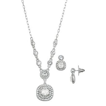 You're Invited Silver Tone Crystal Pendant Necklace & Stud Earring Set