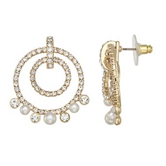 You're Invited Gold Tone Simulated Pearl & Crystal Orbital Earrings