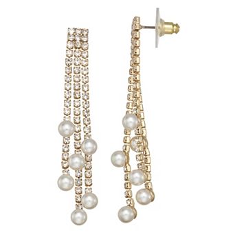 You're Invited Gold Tone Simulated Pearl & Crystal Chandelier Earrings