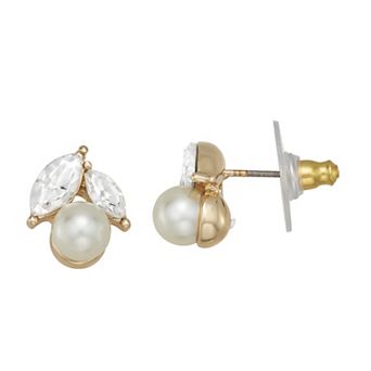 You're Invited Gold Tone Simulated Pearl & Crystal Stud Earrings