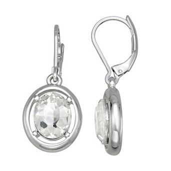 You're Invited Silver Tone Crystal Drop Leverback Earrings