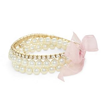 You're Invited 3 pc Gold Tone Crystal & Simulated Pearl Stretch Bracelet Set
