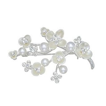 You're Invited Silver Tone Simulated Pearl Flowers Pin