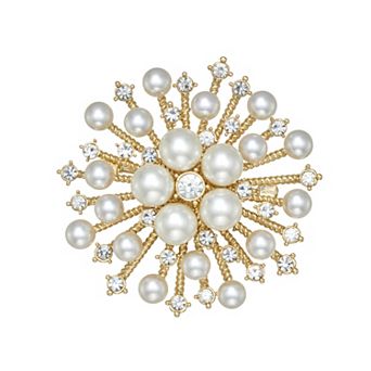 You're Invited Gold Tone Crystal & Simulated Pearl Cluster Pin