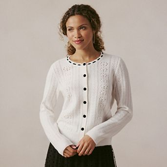 Women's LC Lauren Conrad Velvet Trim Pointelle Cardigan Sweater