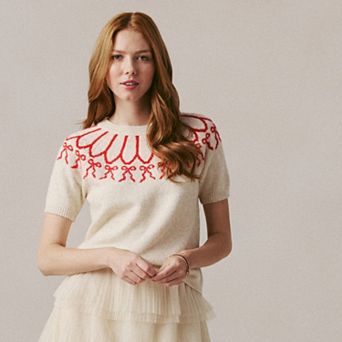 Petite LC Lauren Conrad Short Sleeve Fairisle Sweater