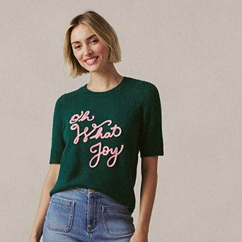 Petite LC Lauren Conrad Short Sleeve Soutache Sweater With Lettering