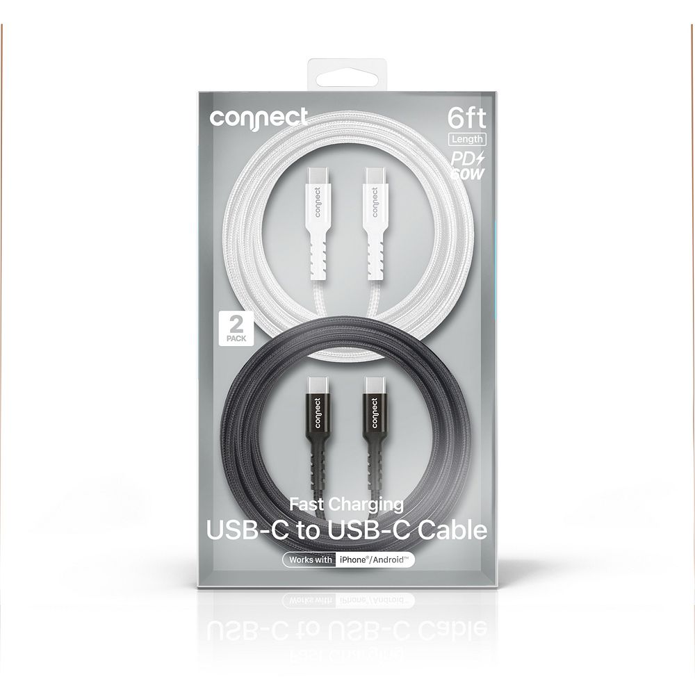 Connect 2-Pack Fast Charging USB-C to USB-C Cable