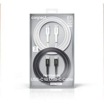Connect 2-Pack Fast Charging USB-C to USB-C Cable