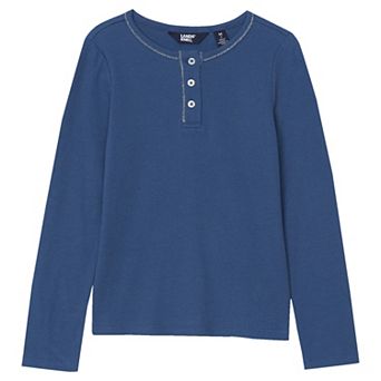 Girls 2-16 Lands' End Long Sleeve Ribbed Henley Shirt