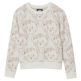 Girls 2-16 Lands' End Jacquard Knit Teddy Bear Crewneck Sweater