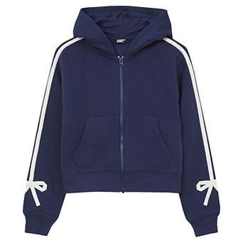 Girls 2-16 Lands' End Fleece Hooded Zip Up Sweatshirt with Bow