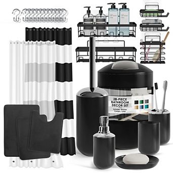 Clara Clark 28 pc Complete Bathroom Set with Bath rugs & Shower Caddy