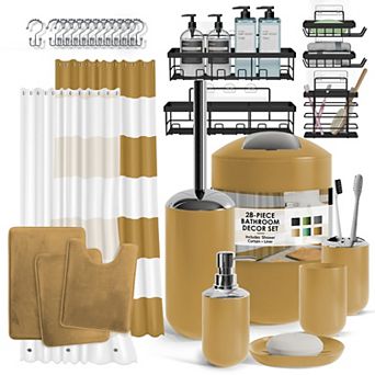 Clara Clark 28 pc Complete Bathroom Set with Bath rugs & Shower Caddy