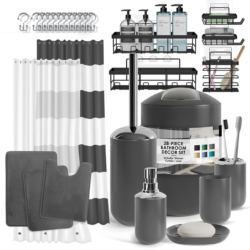 Clara Clark 28 Piece Complete Bathroom Set with Bath rugs & Shower Caddy