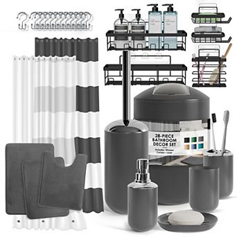 Clara Clark 28 pc Complete Bathroom Set with Bath rugs & Shower Caddy