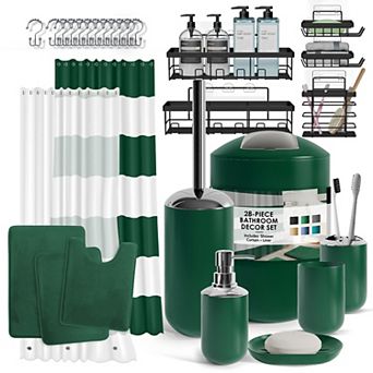 Clara Clark 28 pc Complete Bathroom Set with Bath rugs & Shower Caddy