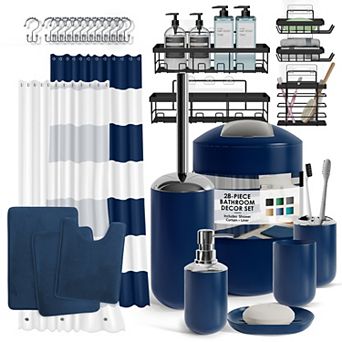 Clara Clark 28 pc Complete Bathroom Set with Bath rugs & Shower Caddy
