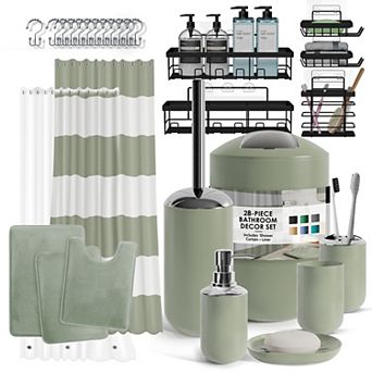 Clara Clark 28 pc Complete Bathroom Set with Bath rugs & Shower Caddy