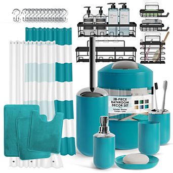 Clara Clark 28 pc Complete Bathroom Set with Bath rugs & Shower Caddy