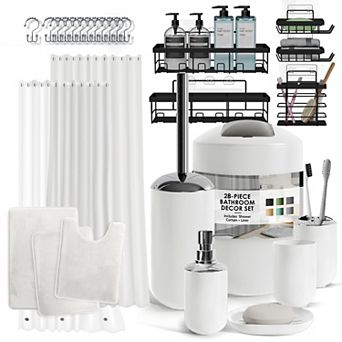 Clara Clark 28 pc Complete Bathroom Set with Bath rugs & Shower Caddy